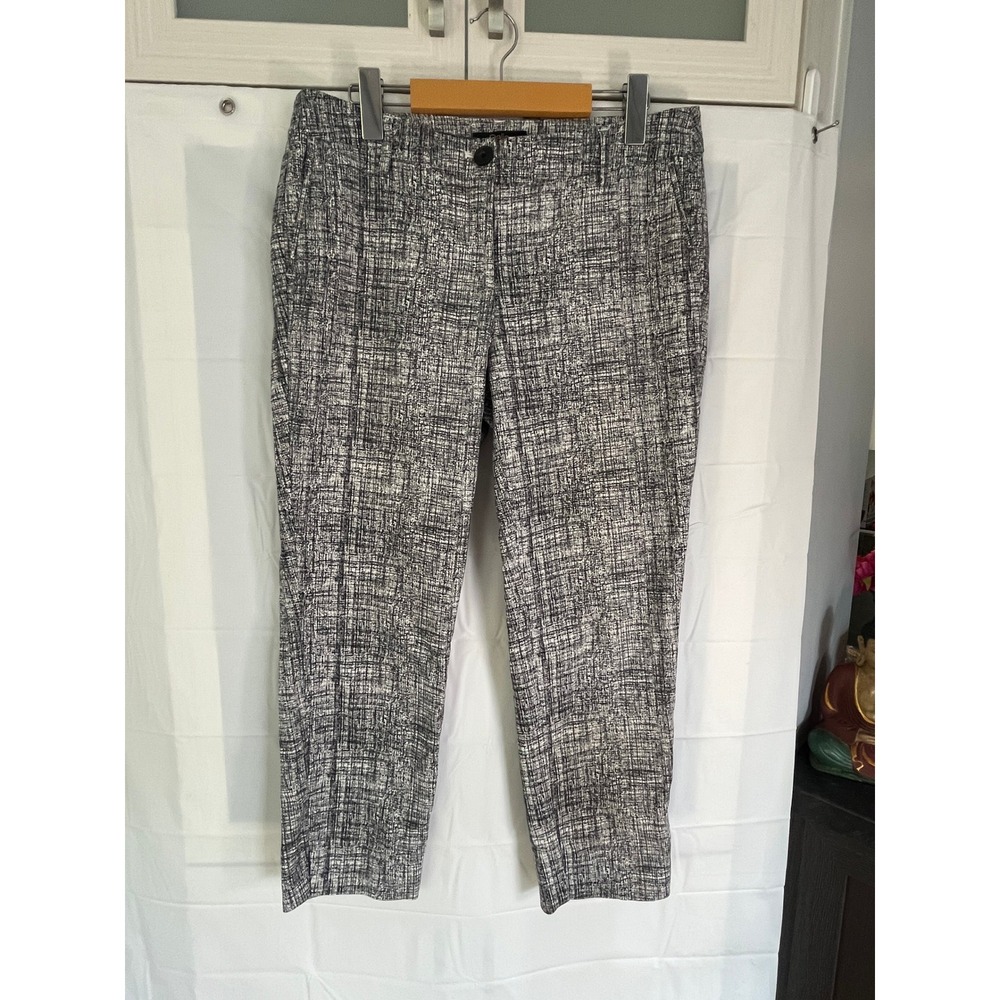 Dalia Black White Crosshatch Print Slim Ankle Dress Pants Size 8